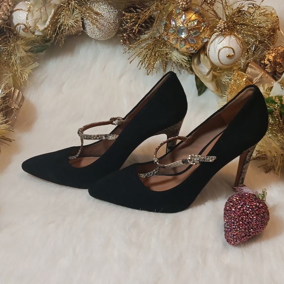 COACH NEW YORK WOMEN BLK SUEDE/ SNAKESKIN LEATHER STAP & HEEL SIZE 9 - Picture 2 of 8